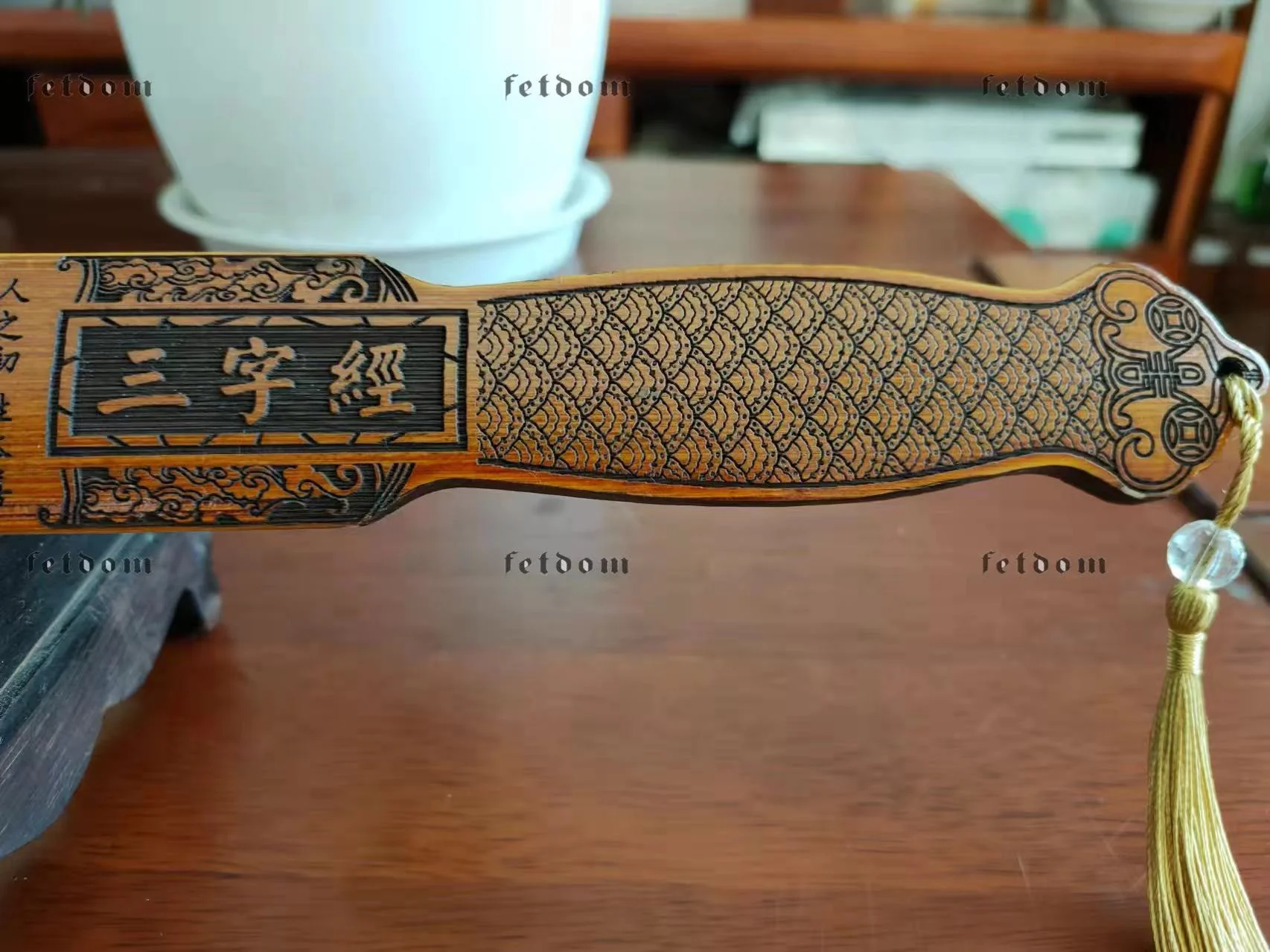 Bamboo Ruler Sword Paddle Crafted on both sides with Calligraphy of “Three Character Classic”. Functions as Spanking Ruler, Sword play, Toy for Boys and Girls - Image 9